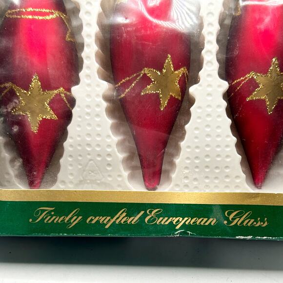 Vintage Krebs Hand Blown Glass Red & Gold Icicle Christmas Ornaments Set of 3 - Picture 3 of 4